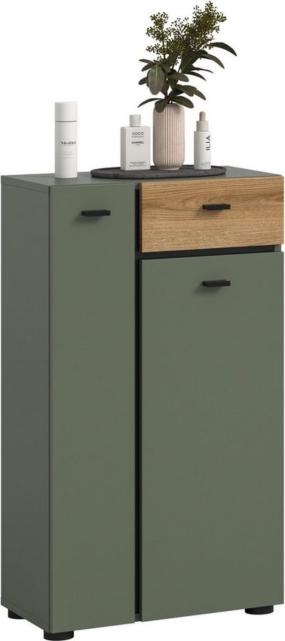 welltime Midischrank VANN, Höhe 91cm, 2 Türen, 1 Schubkasten, 7 Fächer, viel Stauraum (individuell mit weiteren Artikel der Serie VANN kombinierbar) Standschrank, Kommode, Schrank, Badschrank, Universalschrank, Bad von welltime