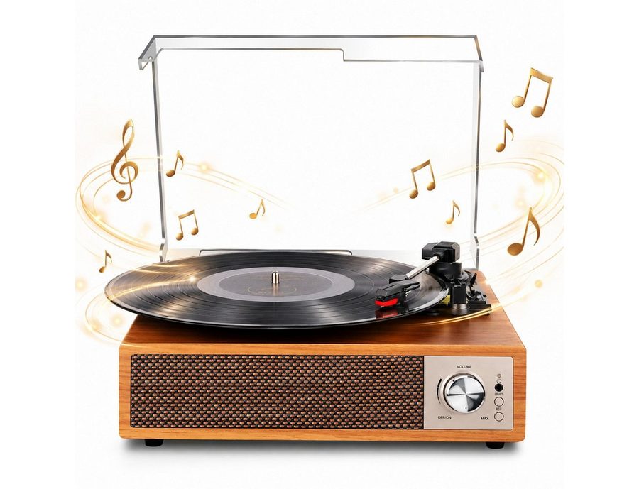 Fofile Bluetooth 5.4 Schallplattenspieler mit 2 Stereo-Lautsprecher 3-Gang Plattenspieler (Vinyl Player, unterstützt Kopfhörer/AUX-Eingang/RCA-Ausgang/USB)