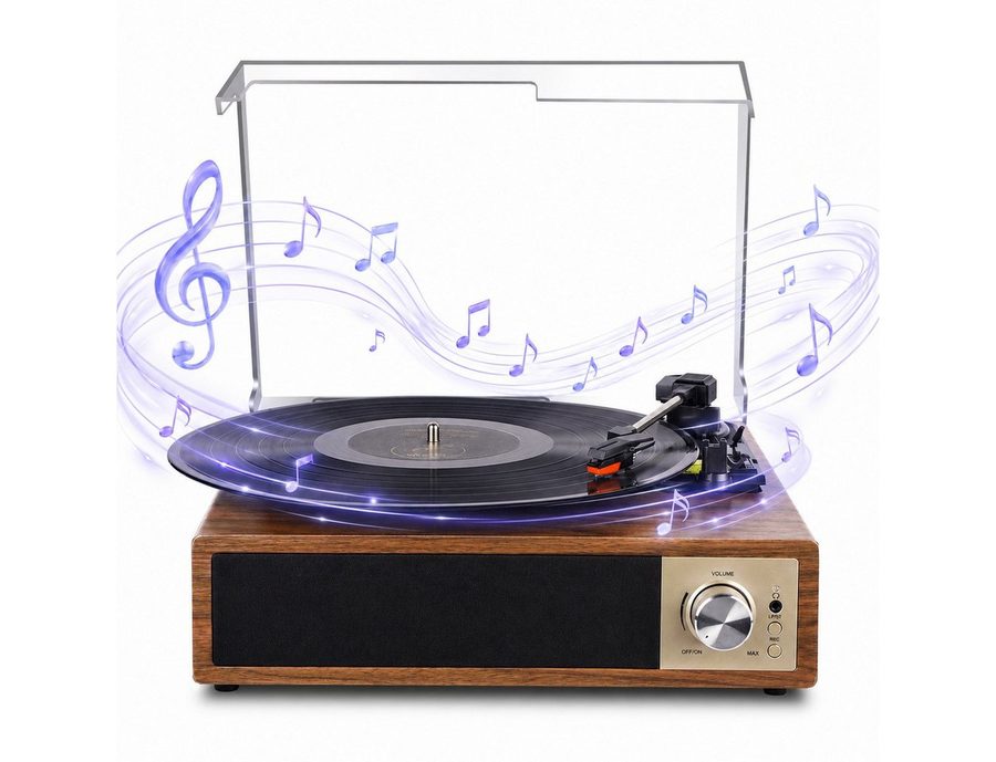 Fofile Bluetooth 5.4 Schallplattenspieler mit 2 Stereo-Lautsprecher 3-Gang Plattenspieler (Vinyl Player, unterstützt Kopfhörer/AUX-Eingang/RCA-Ausgang/USB)