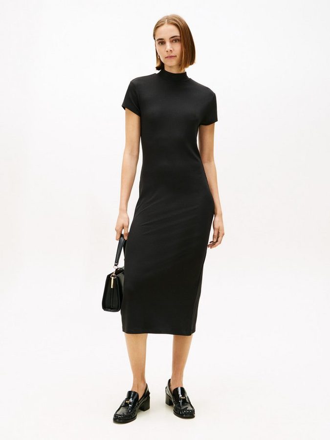 Tommy Hilfiger Jerseykleid SLIM 5X2 RIB MOCK-NK SS DRS in gerippter Struktur