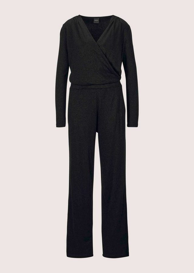 MADELEINE Jumpsuit Eleganter Damen-Jumpsuit mit Schimmer Wickel-Optik mit elastischem Bund und langen Ärmeln