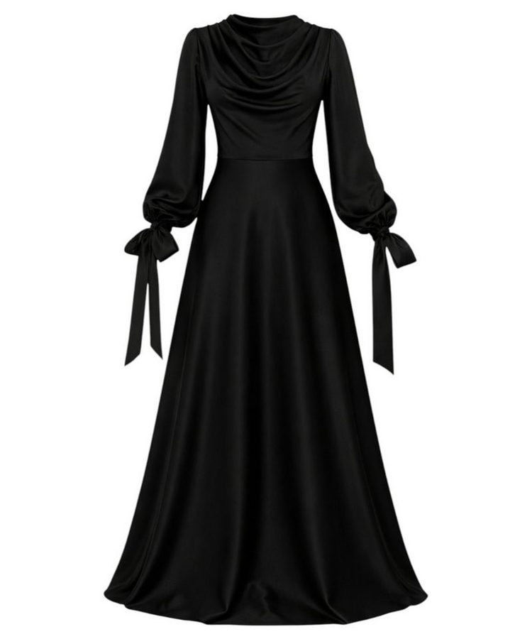 fashionshowcase Abendkleid Damen Maxikleid Satinkleid langarm Modest Fashion