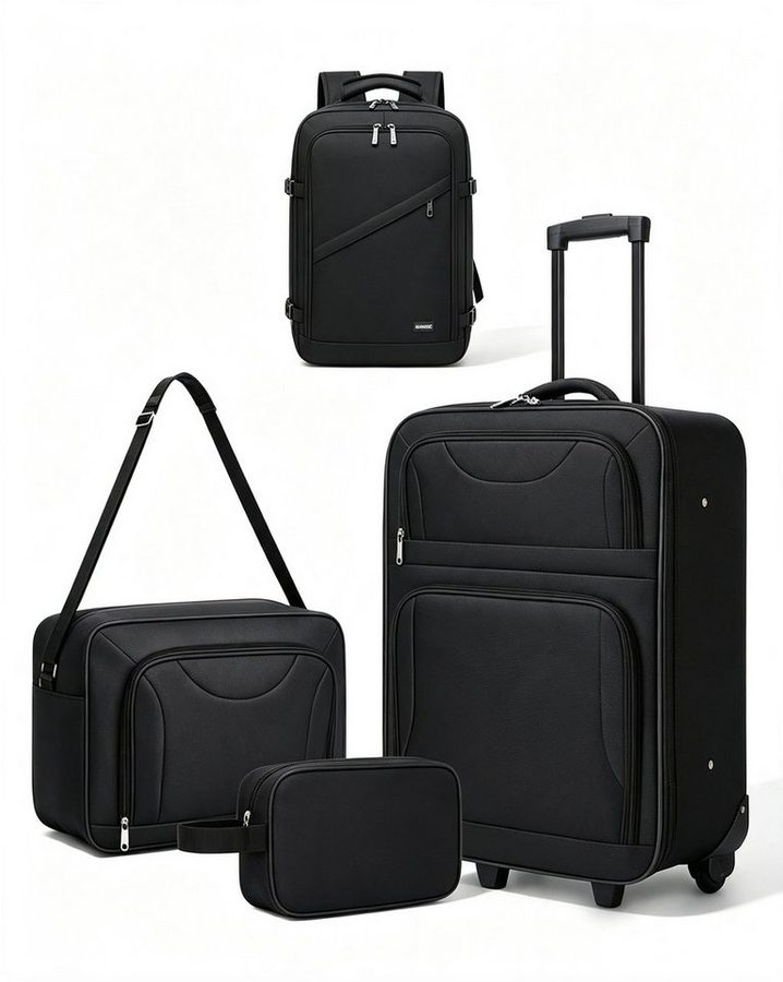 KONO Kofferset 3-teilig: 20 Zoll Handgepäck + Kabinen-Schultertasche + Kulturbeutel, (4 tlg)