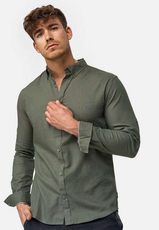 INDICODE Langarmhemd Herren Brayden Herrenhemd Langarm mit Button-Down-Kragen