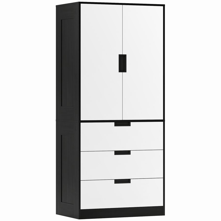 HOMCOM Schlafzimmerkleiderschrank 2-türig mit Soft-Close und 3 Schubladen, platzsparender Mehrzweck-Garderobenschrank mit Kleiderstange, modern für Schlafzimmer/Abstellraum, 80x50x180 cm, Weiß und Schwarz   Aosom von HOMCOM