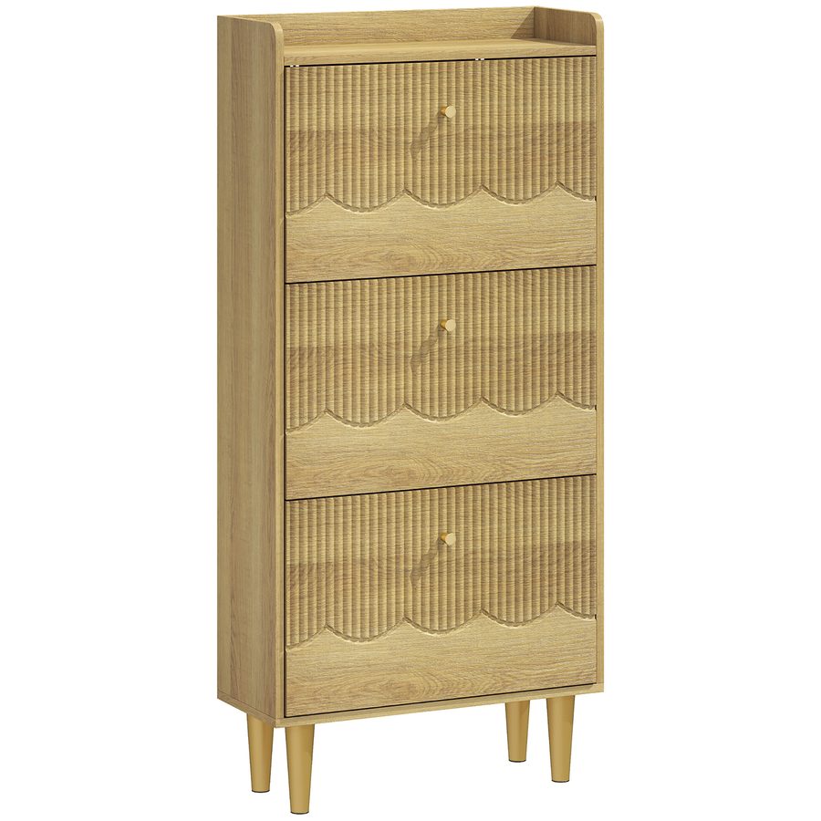 HOMCOM Schuhschrank für 18 Paar, schmaler Schuhschrank, 3 klappbare Schubladen, verstellbare Einlegeböden und obere Ablage, Stahlfüße, für Flur und Eingangsbereich, 60 x 24 x 128 cm, Eiche   Aosom von HOMCOM