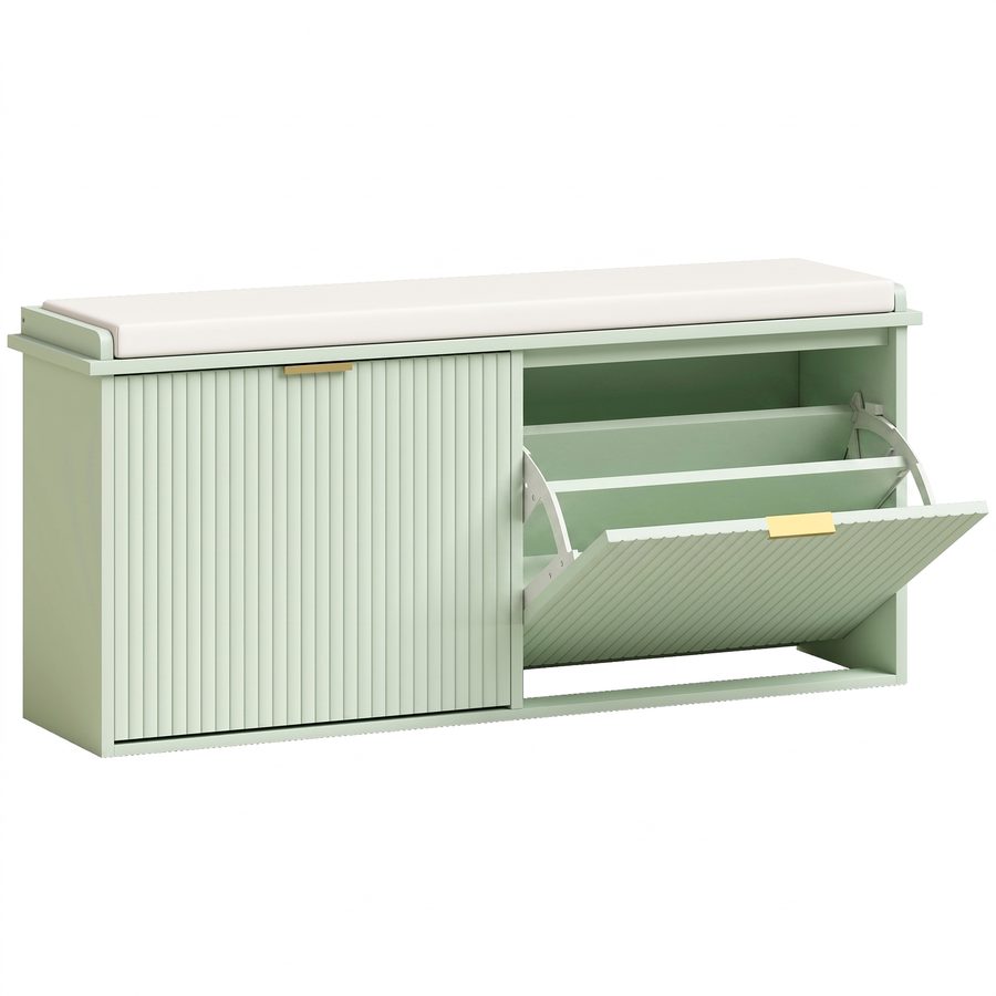 HOMCOM Schuhbank Schuhmöbel mit gepolstertem Sitzkissen und klappbarem Fach, Flurbank, Schlafzimmer, 104 x 26 x 47,5 cm, grün   Aosom von HOMCOM