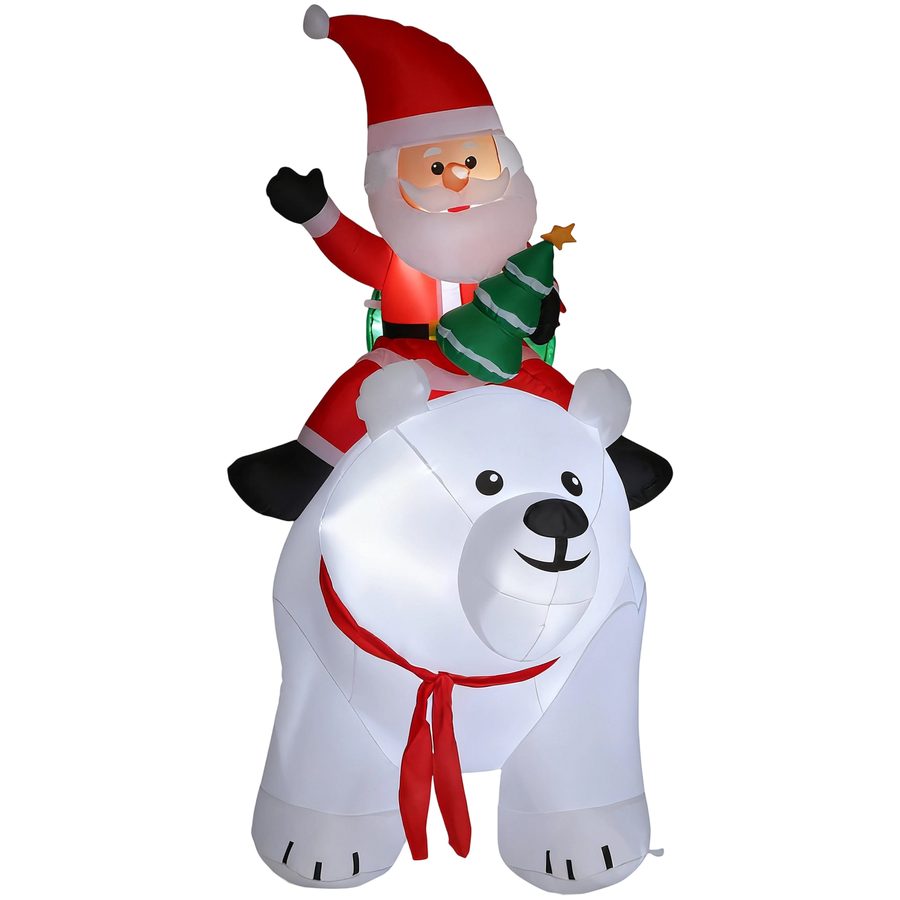 Outsunny Aufblasbarer Weihnachtsmann auf Eisbär 200 cm mit 5 LED-Leuchten, elektrisch selbstaufblasend, wasserfest und robust, Innen- und Außendekoration   Aosom von Outsunny