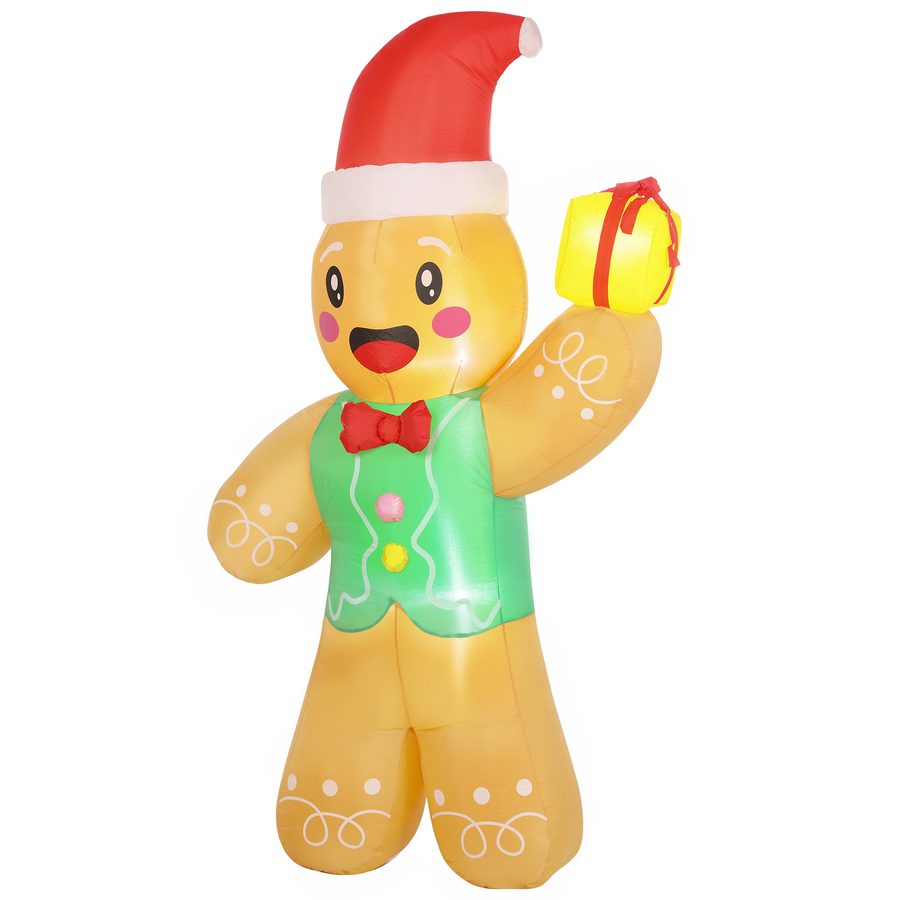 Outsunny Aufblasbarer Weihnachts-Lebkuchenmann mit Geschenkbox, 2,5 m Aufblasbare Weihnachtsdeko, Weihnachtsdekoration mit LED-Lichtern, für Innen- und Außenbereich   Aosom von Outsunny
