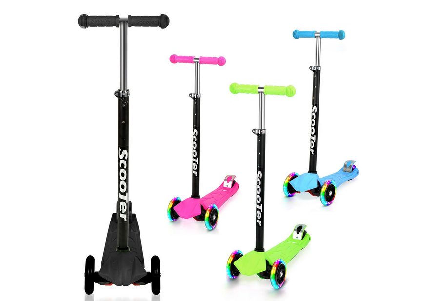 Clanmacy Scooter Kinderroller Tretroller mit 3 LED-Rädern Höhenverstellbar & Klappbar
