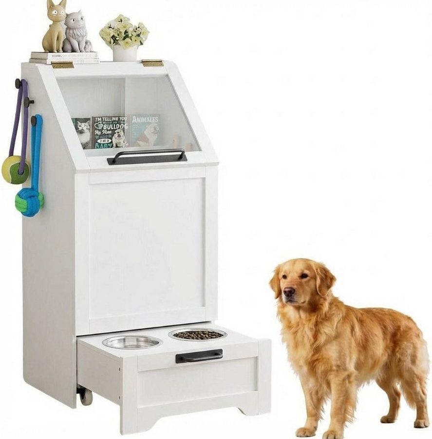 GarveeMore Futterstation Futterschrank Hunde mit 2 Edelstahlnäpfen Tierfutterschrank von GarveeMore