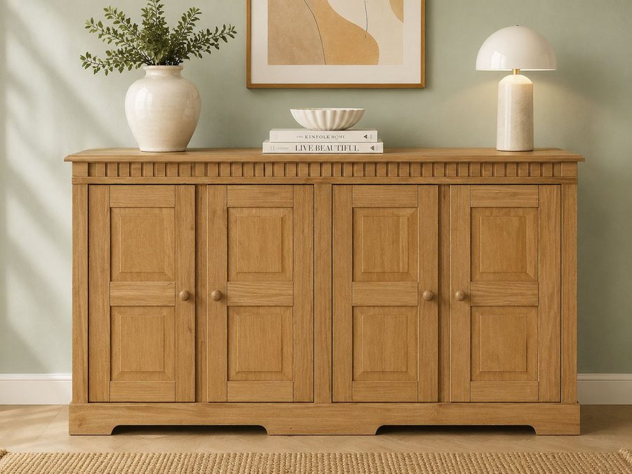 OTTO home Sideboard Lisa Kommode mit dekorativen Fräsungen und verstellbaren Einlegeböden, Kiefernholz mit 4 Türen und 2 verstellbaren Einlegeböden, Knopfgriffe von OTTO home