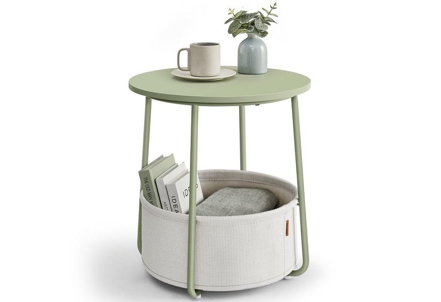 VASAGLE Beistelltisch kleiner Tisch Stauraum für Wohnzimmer, rund, klein, Couchtisch, Wohnzimmertisch, Korb von VASAGLE