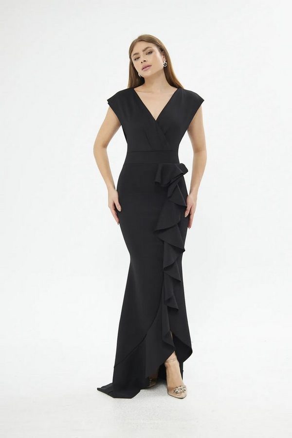 WOMAN VISION Abendkleid Ärmelloses Maxikleid mit Wickelausschnitt