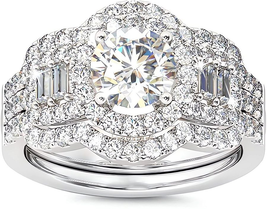 Jumpeak Diamantring Verlobungsringe,Luxuriöser Klassiker,3-teiliges Set,Brautset,Weißgold, 1,2ct stapelbarer Runder Diamantring,E,VS2,3EX,14K Gold,Ring mit Stein von Jumpeak