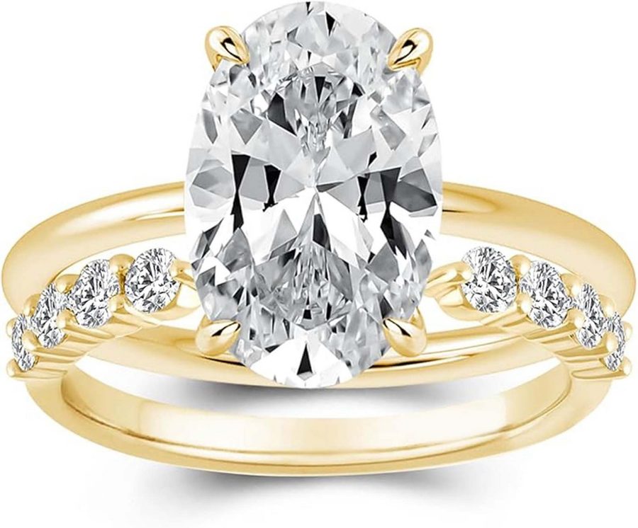 Jumpeak Diamantring Oval 3,5ct E VS1,14K Gold Labordiamant Ring, Hochzeit Band Braut Set, IGI-Zertifikat,Stapelbarer Damenring, Diamanten im Brillantschliff von Jumpeak