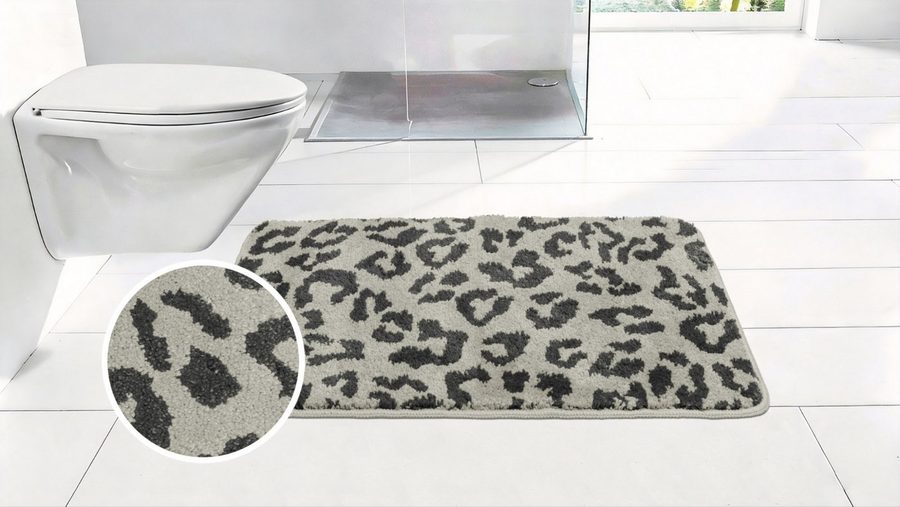 OTTO home Badematte Anna Leo, Badvorleger, Badezimmer Teppich, Duschvorleger, Höhe 15 mm, rutschhemmend beschichtet, schnell trocknend, fußbodenheizungsgeeignet, Polyester, rechteckig, mit Animal Print, modernes Muster, Leo, weich von OTTO home