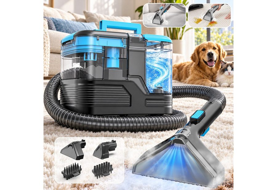 Vortisys Teppichreinigungsgerät 530W/18kPa Waschsauger für sofa und teppich, Blau, 530 W, mit Selbstreinigung, Upgrade Nasssauger Waschsauger mit langem Schlauch, großen Wassertanks und leichtem Design für Teppiche, Sofas und Autos