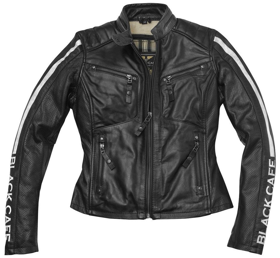 Black-Cafe London Motorradjacke Toronto Damen Motorrad Lederjacke perforiert,herausnehmbares Innenfutter