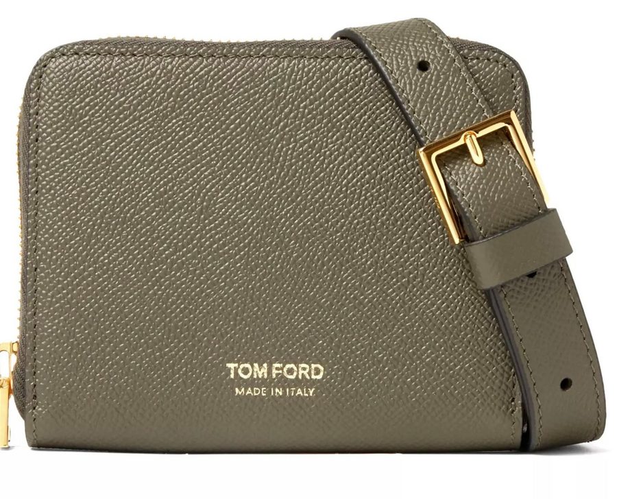 Tom Ford Umhängetasche Geldbörse Clutch Tasche mit abnehmbaren Hänger, Vollnarbigem Leder, goldfarbenen Akzenten, Zip-Around-Verschluss