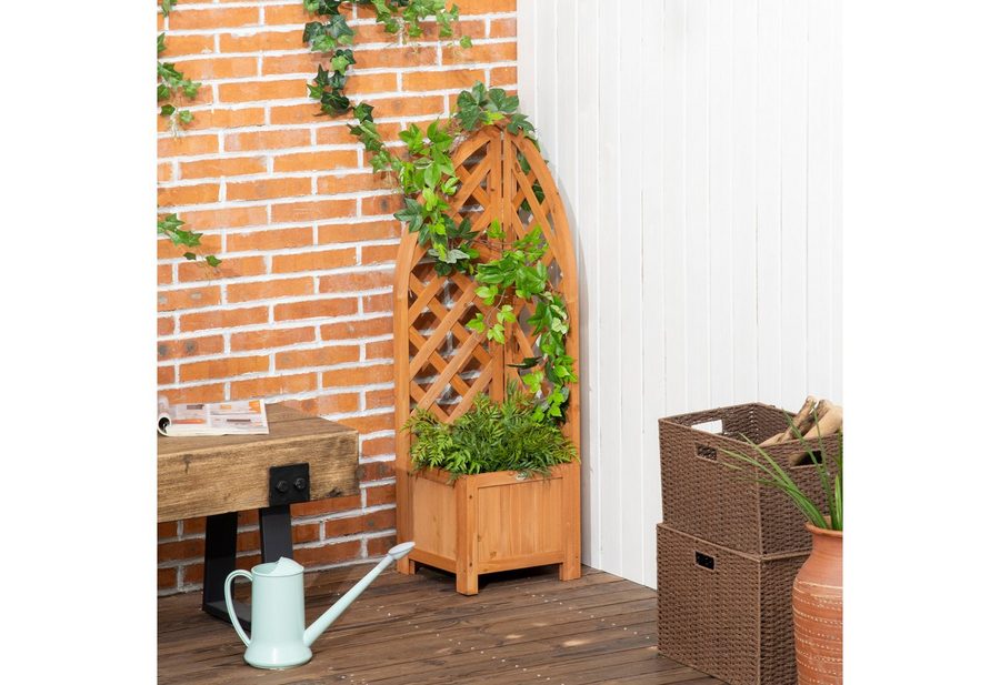 Outsunny Hochbeet Blumenhochbeet mit Eckspalier (Blumenkasten, 1 St., Pflanzenkasten), für Garten, Balkon, Braun von Outsunny