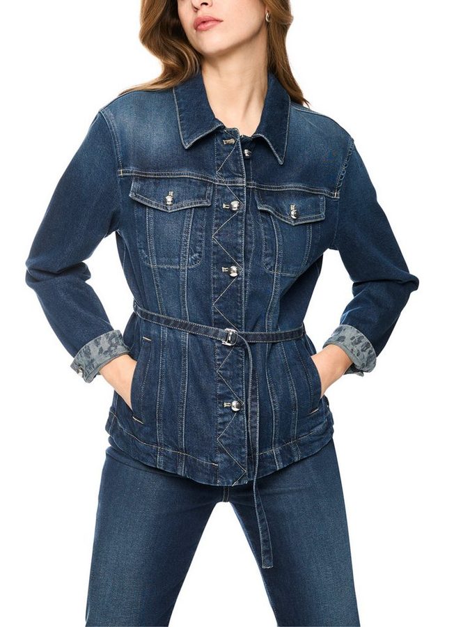 Marc Cain Jeansjacke Leolicious Premium Damenmode elegant, mit Gürtel