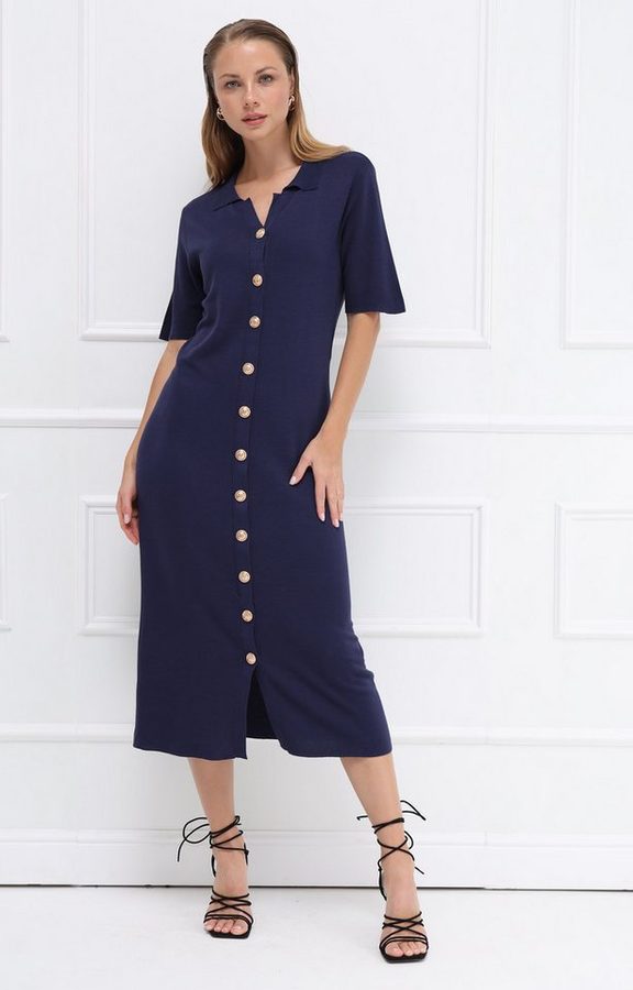 Passioni Midikleid mit durchgehender Knopfleiste