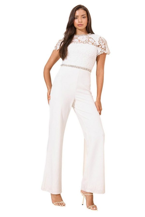 LIPSY Jumpsuit Lipsy Hybrid-Jumpsuit, Spitze + Strass, Kurzgröße (1-tlg) von Lipsy
