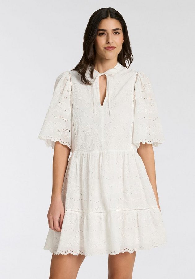 BOSS ORANGE Sommerkleid Denvita Premium Damenmode mit Lochstickerei, Mini-Länge