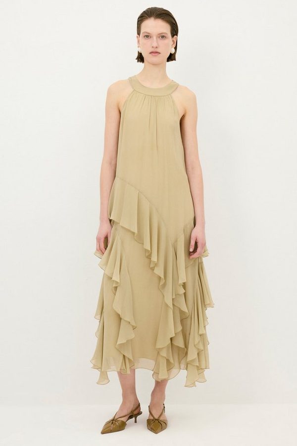 adL Cocktailkleid Neckholder-Maxikleid mit Volants