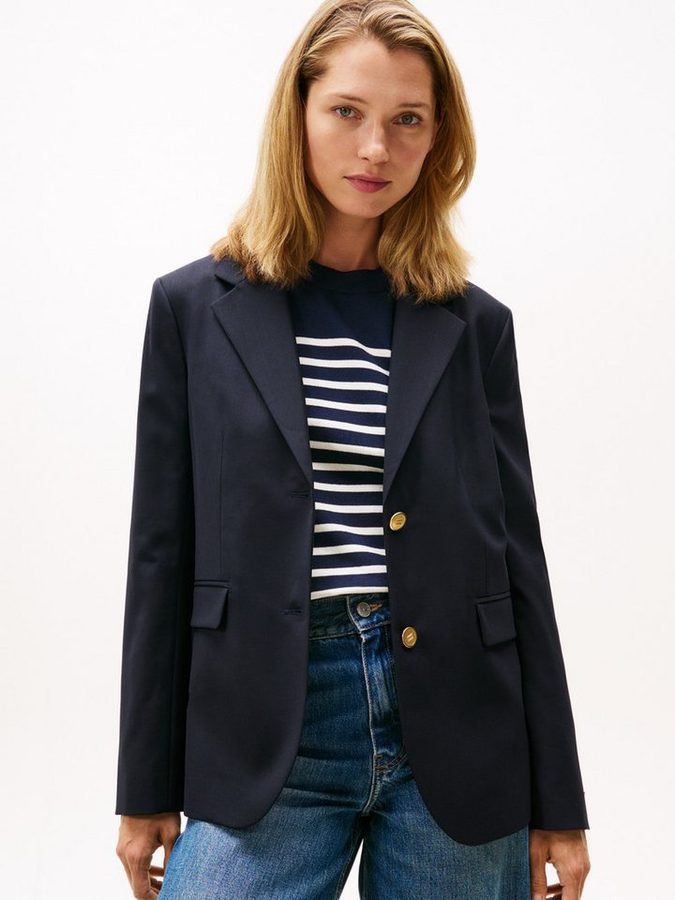 Tommy Hilfiger Longblazer TIMELESS WOOL REG STRT SB BLAZER mit Wolle