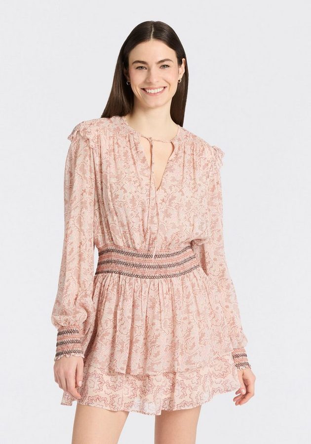 BOSS ORANGE Druckkleid Darmia Premium Damenmode mit Volants und gesmokten Details