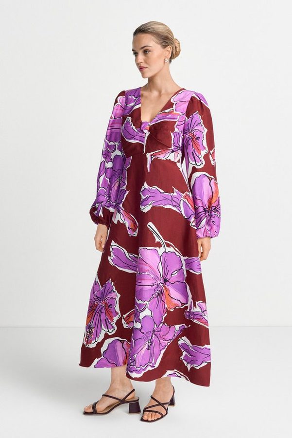 RICHROYAL Maxikleid aus Leinen-Mix, Allover Blumenprint