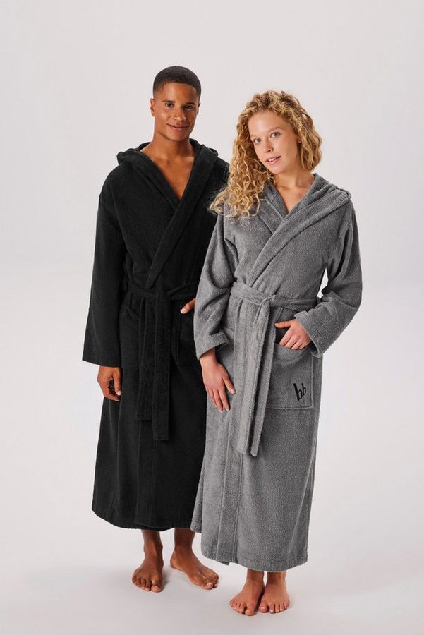 Bruno Banani Unisex-Bademantel Robby, ideal für Sauna & Spa, Standard, Premium und Überlänge, Langform, Walkfrottee, Kapuze, Gürtel, Damen & Herren Bademäntel, Baumwolle, mit Taschen, Sauna, XS-3XL