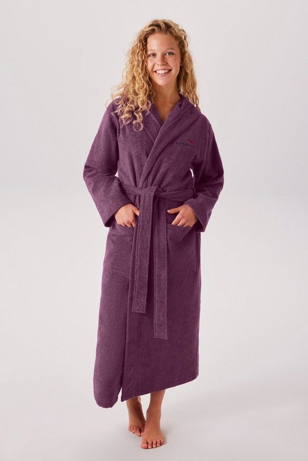 KangaROOS Unisex-Bademantel Cassidy, für Damen & Herren, Standardlänge & Überlänge, Langform, Walkfrottee, Kapuze, Gürtel, mit Taschen, Männer und Frauen, Baumwolle, Reise, Hotel, Sauna, S-3XL
