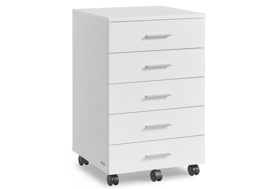 VASAGLE Rollcontainer mobiler Aktenschrank, Schubladenschrank, für Büro, Homeoffice, mit schraubenlosen Gleitschienen, Druckerständer