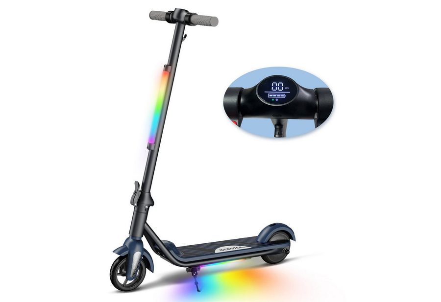 ANYSUN Elektro-Kinderroller Kinder faltbarer E-Scooter mit LED-Beleuchtung, farbenfrohen Lichtern, bis zu 8 km Reichweite, 6/12 KM/H, LED Display, Belastung bis 50kg von ANYSUN