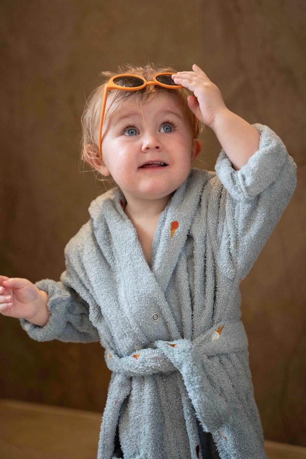 Filibabba Bademantel mit Stickmuster 3-4 Jahre GOTS - Pearl Blue