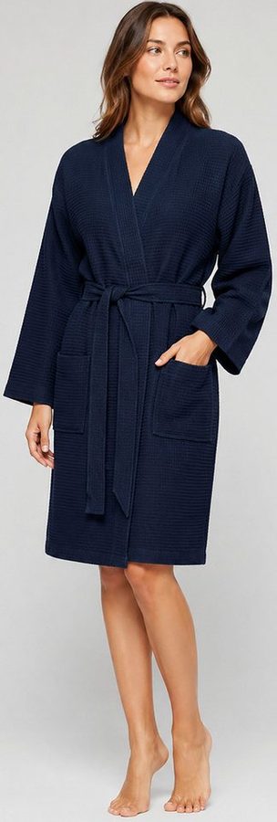 OTTO home Unisex-Bademantel Nora, Standard & Premium, leichte Qualität, ideal für Sauna & Spa, Waffelpiqué, Gürtel, Damen & Herren, Kimono-Kragen, Waffelpiqué, Baumwolle, Reisebademantel