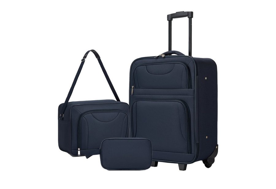 KONO Kofferset 3-teilig: 20 Zoll Handgepäck + Kabinen-Schultertasche + Kulturbeutel, (3 tlg)