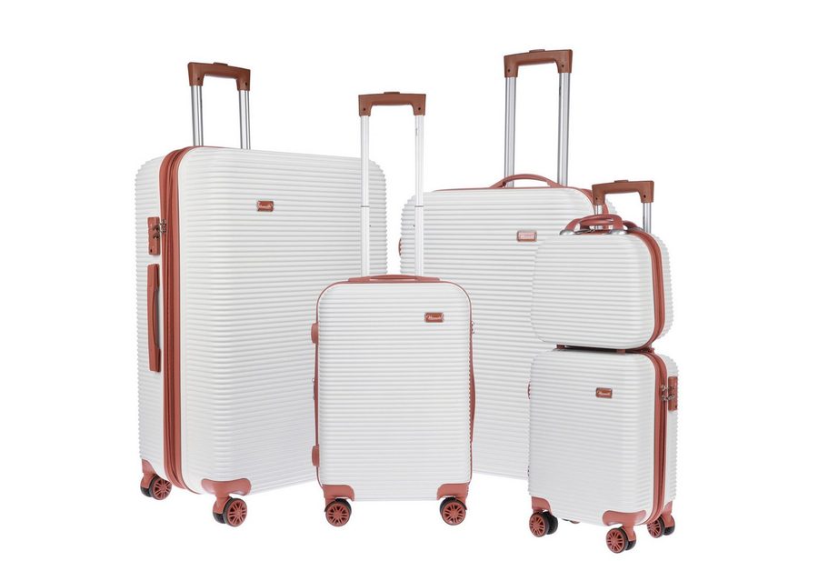 Weissmantel Kofferset 5er Koffer Set Hartschalenkoffer Kofferset XL Bordgepäck Handgepäck, (Suitcase 5 teilig Rollkoffer), Mit Dehnfalte / Dehnfuge erhöht das Volumen der Koffer um 15 Prozent