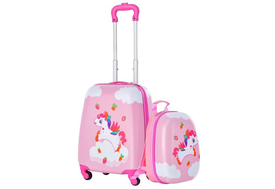 COSTWAY Kinderkoffer 12"+16" Kindertrolley mit Rucksack