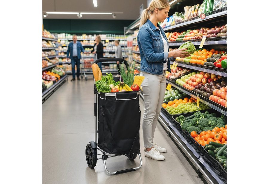 HOMCOM Einkaufstrolley trägt 25 kg, 40 l, Aluminiumrahmen, Schwarz von HOMCOM