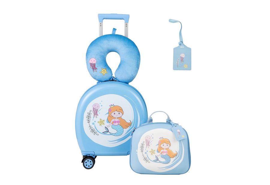COSTWAY Kinderkoffer, 4 Rollen, 4 TLG. 14”+10” 35L Kindertrolley, Handgepäck