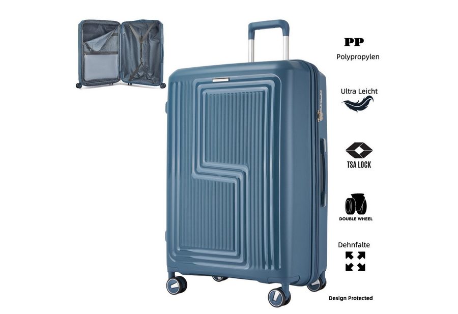Super Solu Hartschalen-Trolley Koffer Reisekoffer PP-Polypropylen, Erweiterbarer Hartschalenkoffer, 4 Rollen, 28 Zoll XL 75cm, Blau, leicht & robust, TSA-Zahlenschloss