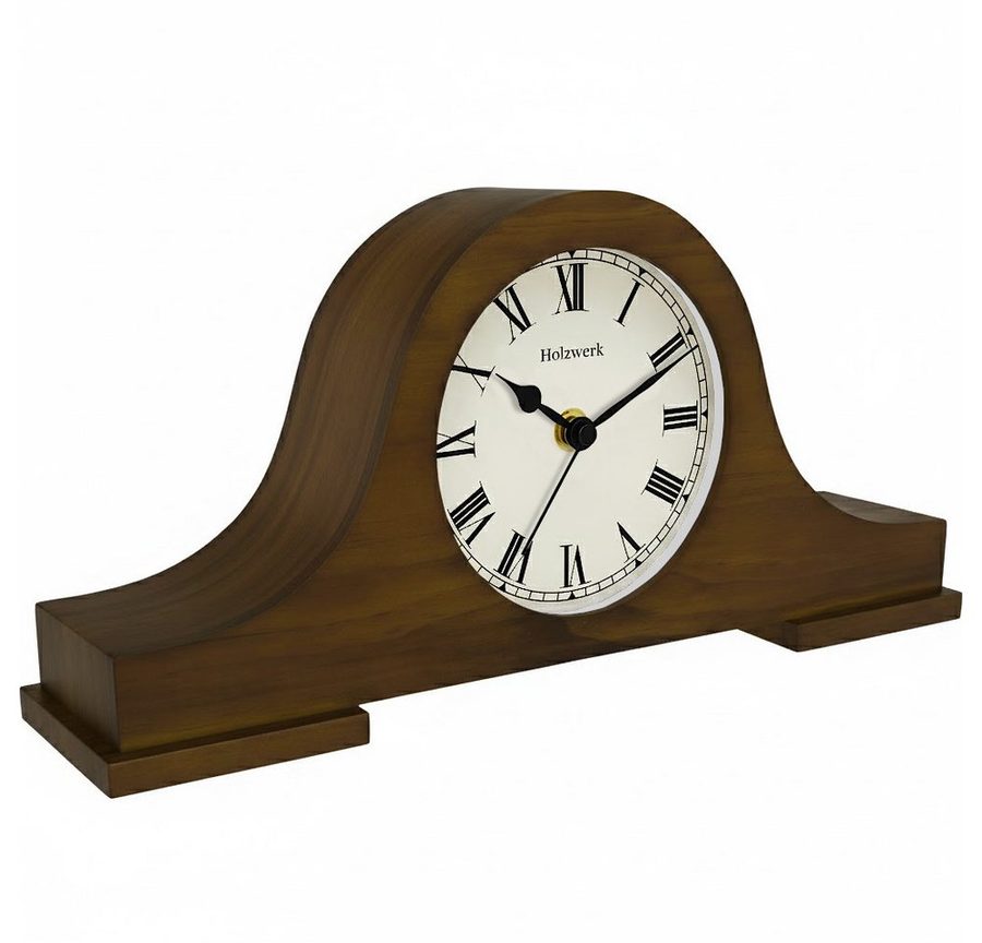 Holzwerk Tischuhr Nostalgische Retro Vintage Tisch Uhr Nahezu lautloses Uhrwerk, römische Ziffern, Quarzuhrwerk