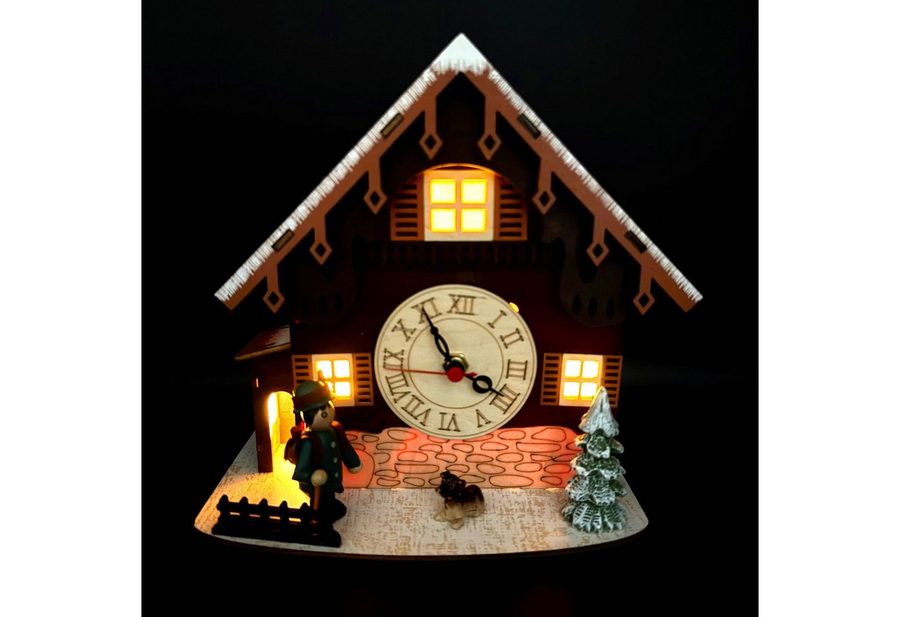 Online-Fuchs Tischuhr - winterliche Standuhr mit römischen Ziffernblatt - Weihnachtsdeko inkl. LED-Beleuchtung und praktischer Timerfunktion